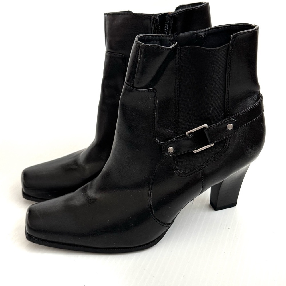 Nickels Clara Black Ankle Booties with Buckle squared style toe